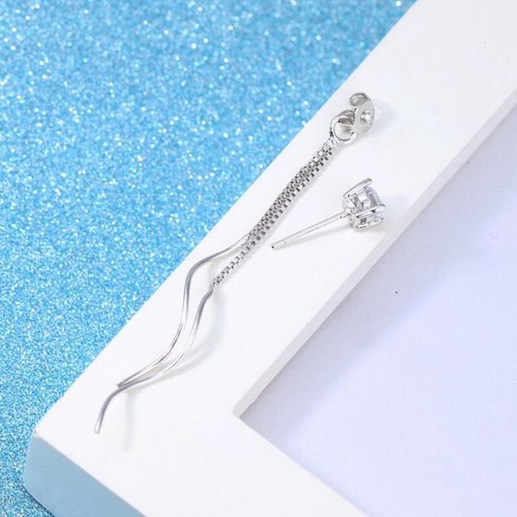 NEW 925 Sterling Silver Diamond Swirl Earrings - Picture 7 of 7